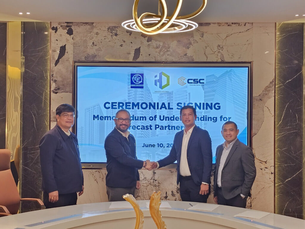 (From left) EEI Vice President for Infrastructure Roman M. Lapuz, EEI Senior Vice President for Supply Chain Management, Logistics, Security, and Facilities Department Earl Jason R. Vistro, Concrete Stone Corporation President Alfredo L. Comendador Jr., and Industry Holdings and Development Corporation Chief Financial Officer Jan Michael Lim.