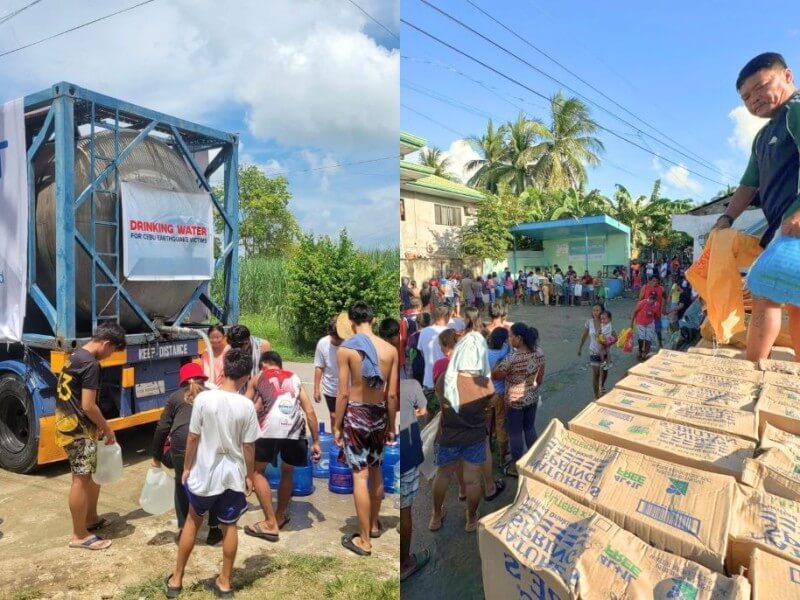 Vivant Water, through its Isla Mactan Desalination Plant, deployed a 25,000-liter water tank to various municipalities in Northern Cebu, providing safe and potable water. Additionally, Vivant Foundation, in collaboration with Vivant Energy, Isla Norte Power Corp., and local government units, distributed relief packs to families displaced by the recent earthquake. | Contributed photo