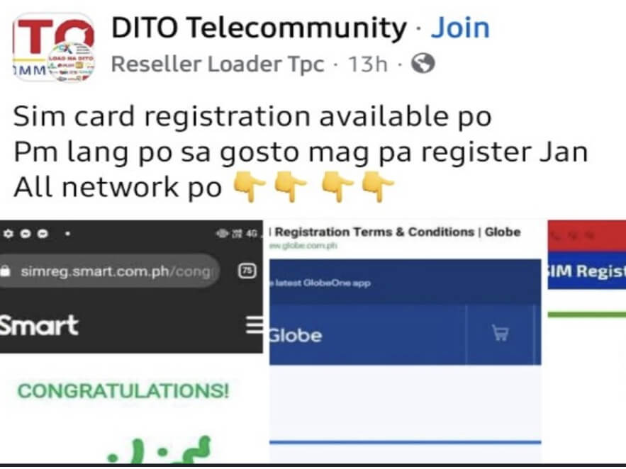 Screenshot of an account offering SIM registration services on social media — a scam, according to the CICC./Contributed Photo