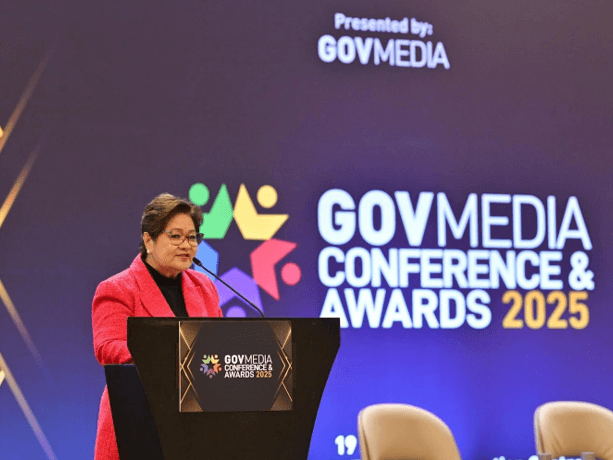 DENR Undersecretary Marilou Erni discusses Project TRANSFORM and BakaJUAN, two projects of the DENR which were named the Stakeholder Engagement of the Year and the Campaign of the Year, respectively, for the Environment Sector in the recent GovMedia Conference & Awards 2025 held in Singapore./ Photo from DENR