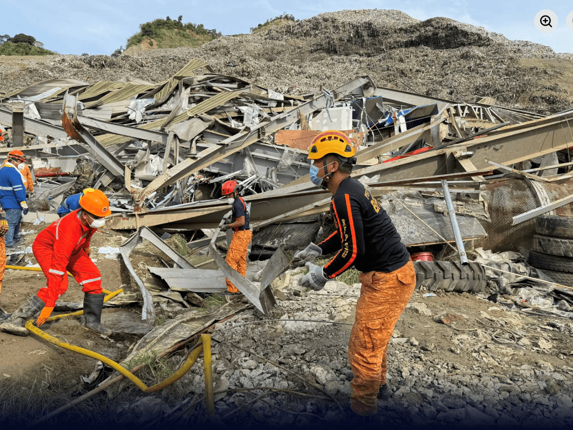 Rescue teams, including the Bureau of Fire Protection in Central Visayas, search for survivors after a section of the landfill collapsed on Jan. 8. | Photo from the BFP-7 Facebook page