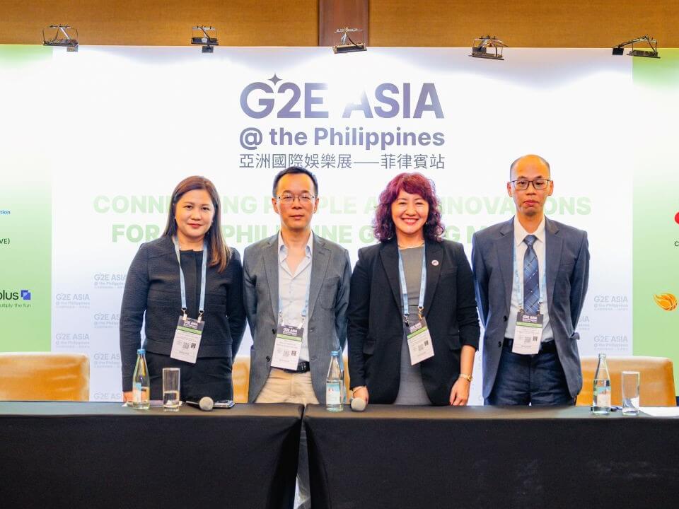 vPanelists (from left) Nerie Aquino; Erick Su, head of ArenaPlus at DigiPlus; Ma. Vina Claudette Oca; and moderator Ryan Hong-Wai Ho at the &ldquo;Innovations in Responsible Gaming and CSR&rdquo; session at Day 2 of G2E Asia PH 2025 | Contributed photo