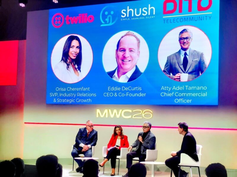 From left: Eddie DeCurtis, CEO and co-founder of Shush; Orisa Cherenfant, vice president for strategy and operations at Twilio; Atty. Adel Tamano, chief commercial officer of DITO Telecommunity; and Markus Kűmmerle, senior manager at MKWK Consulting, during the fireside discussion./Photo from DITO&nbsp;