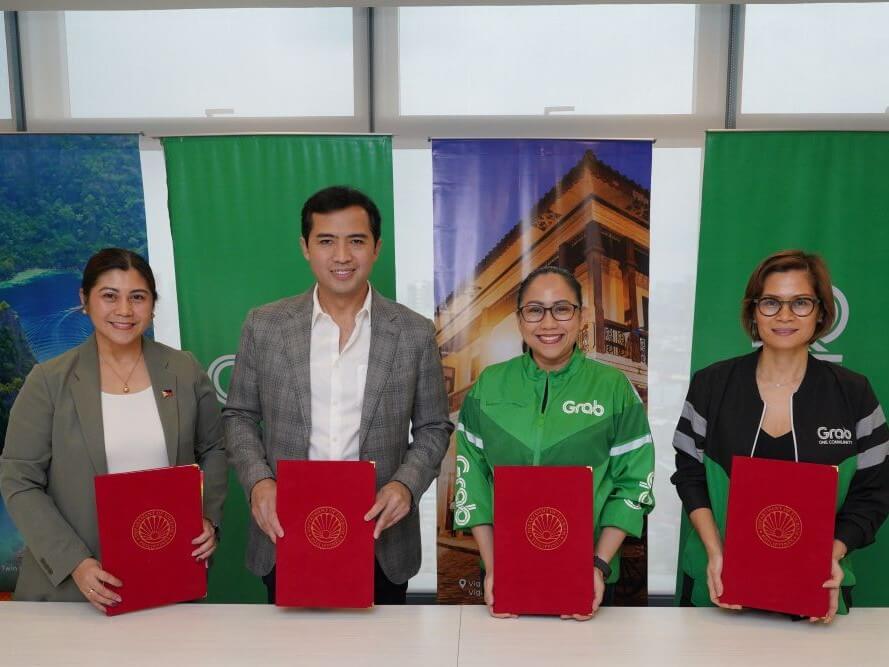 Tourism Assistant Secretary for tourism digitalization and resource generation Sharlene Zabala-Batin, Undersecretary for tourism regulation, coordination & resource generation Shahlimar Hofer Tamano, Grab Philippines VP for cities CJ Lacsican, and Grab chief corporate affairs officer Booey Bonifacio at the signing of the MOA.