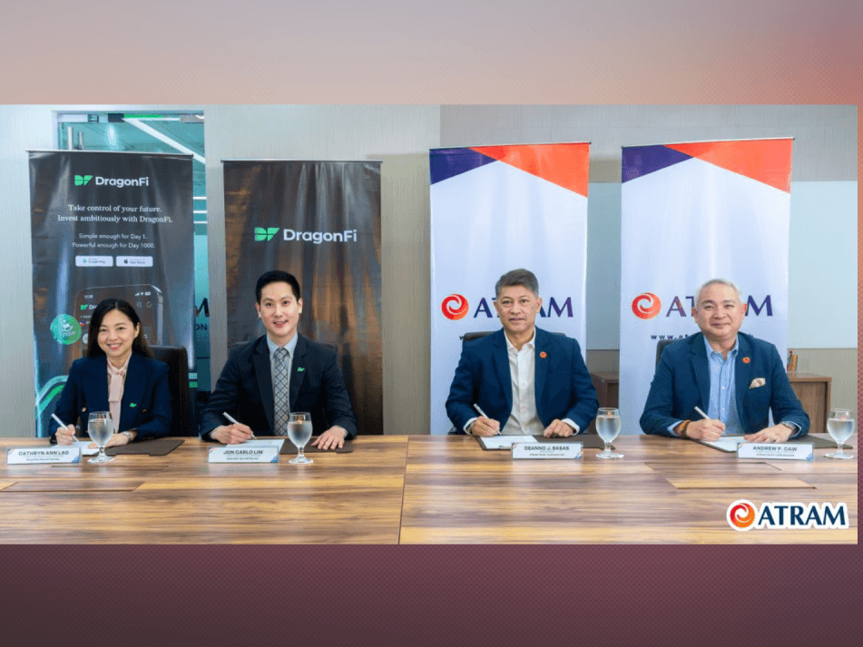 From left: Cathryn Ann Lao, chief technology officer of DragonFi Securities Inc.; Jon Carlo Lim, chief executive officer, DragonFi Securities Inc.; Deanno J. Basas, president, ATRAM Trust Corp.; and Andrew P. Caw, chief marketing officer, ATRAM Trust Corp.| Contributed photo