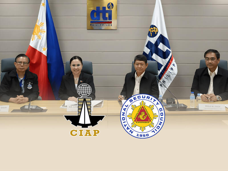 From left: DTI-CIAP-PCAB Chair Director Pericles P. Dacay, Trade and Industry Secretary Cristina A. Roque, NSC Director General Eduardo M. Año, and NSC Deputy General Marlo M. Guloy sign the memorandum of agreement between the DTI and NSC./ Photo from the DTI