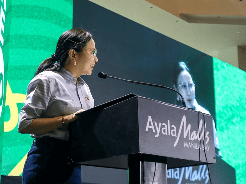 Trade and Industry Secretary Cristina Roque speaks at the Creative Entrepreneurship Summit, underscoring the role of creativity in national growth./ Photo from DTI