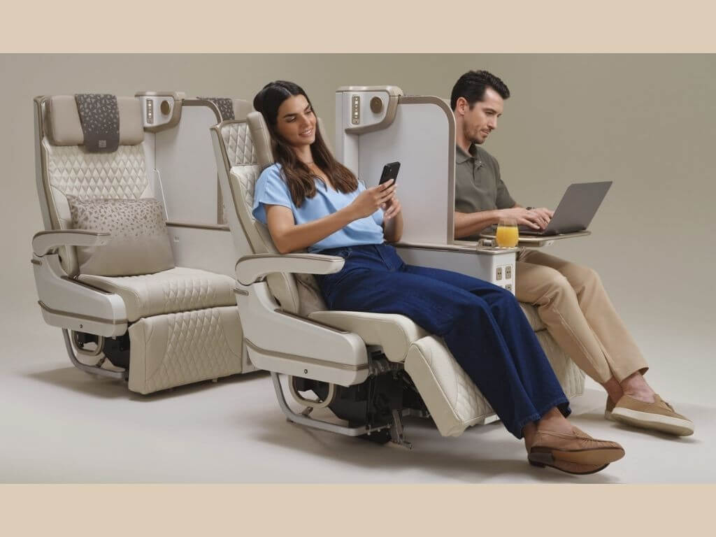 The new seat marks Emirates&rsquo; first fully electrically powered premium economy seat, where customers can also adjust their preferred seating position at the touch of a button using the integrated Passenger Control Unit, with dedicated settings like lounge mode and meal mode. | Contributed photo