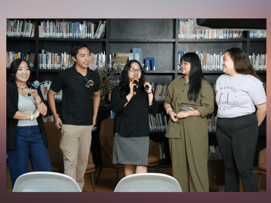 Demo Day concluded Entrepreneurship Week 2026 with live startup pitches from student-led ventures spanning skincare, sports, wellness, and pet care. From left: Erika Bastareche of Elora Skin, Philip Caluag of Sky Court, EYES External Vice President Sabrina Lopez, Alexis Carmona of Vetica, and Isabel Umali of Lavande Nails and Cafe. | Contributed photo
