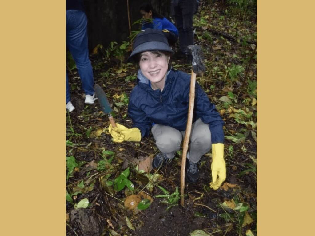 Masako Kusama, president and director of Epson Philippines Corp. , joined the treeplanting activity of the company. | Contributed photo