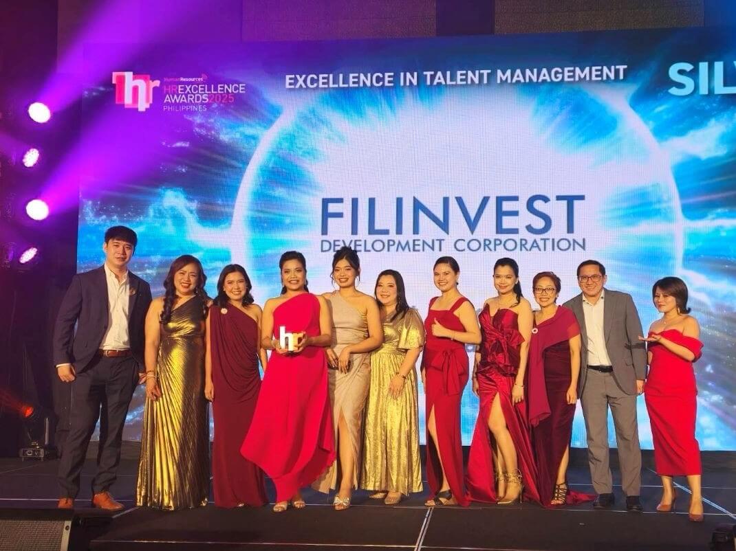The Filinvest Group HR Center of Excellence representatives led by Bing Paraguas, first vice president and head of HR strategy & COE of Filinvest Development Corp. (fourth from left) and Jerry Ngo, EastWest Bank president (second from right), proudly received recognitions at the HR Excellence Awards 2025 held on August 7, 2025 at Grand Hyatt Manila./ Contributed photo