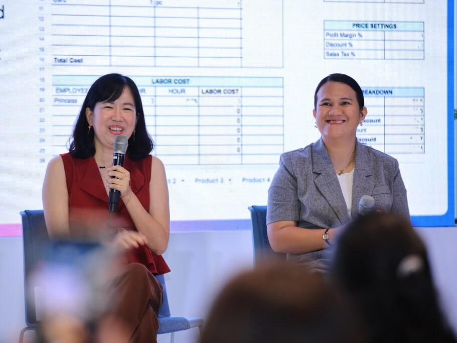 Princess Alvarez, owner of ISLA Everything Accessories (left) and Jenielyn Sicabalo-Nieva, owner of MP Nieva&rsquo;s flower company,share how they utilized Gemini for their businesses during the second year of the Gemini Academy for Mompreneurs. | Contributed photo