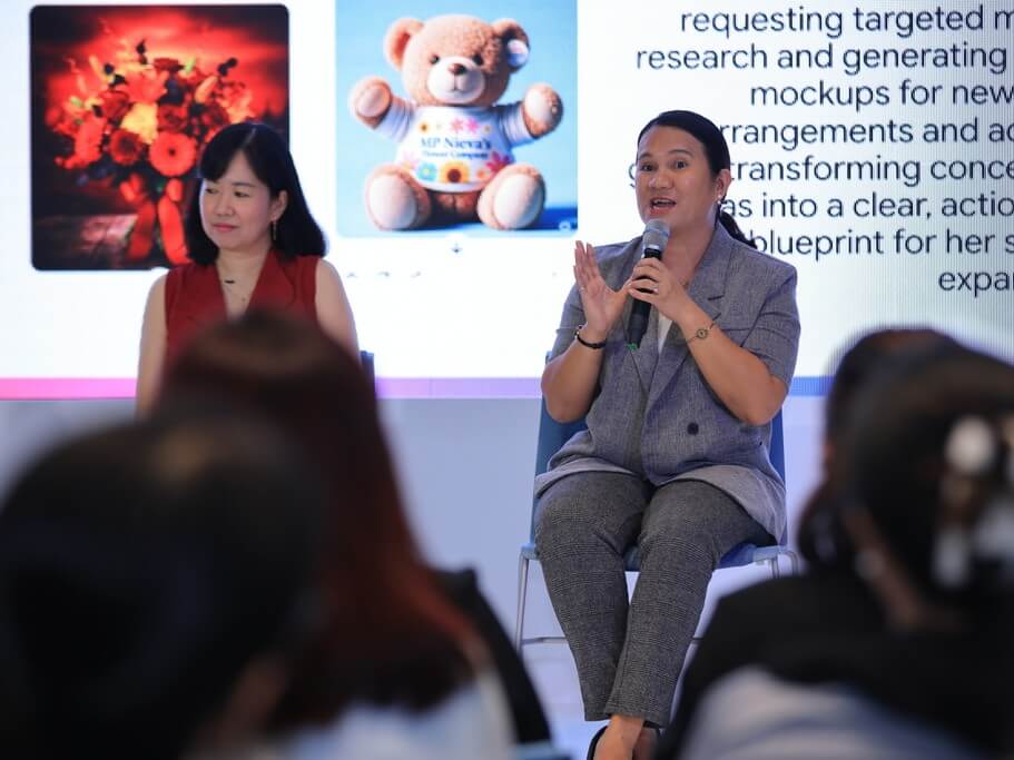 Jenielyn Sicabalo-Nieva discusses her mompreneur journey and how she went from having no prior AI knowledge to using Gemini as an extra creative hand to track global floral trends and expand her shop's offerings. | Contributed photo