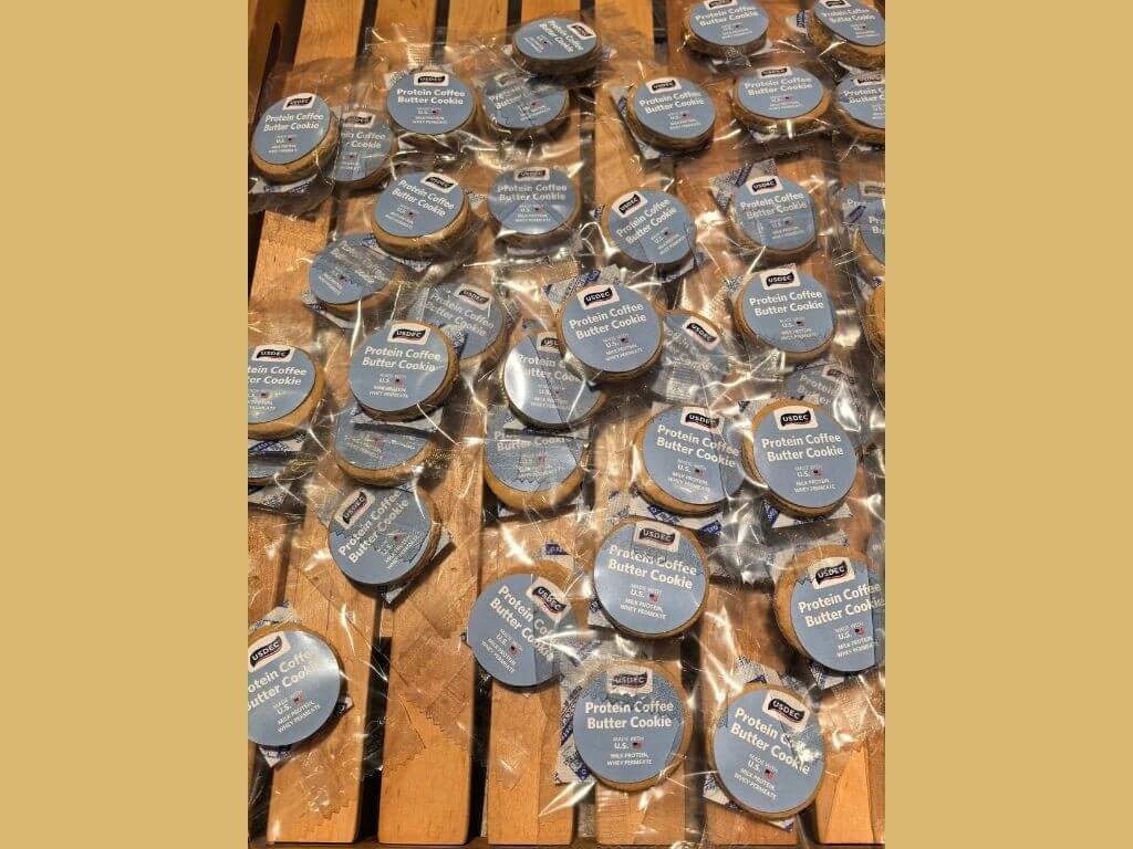 Protein coffee butter cookies made with US milk protein and permeate, and infused with rich roasted coffee. It delivers 6.5 grams of nutritionally high-quality protein per serving of four cookies. &nbsp;| Photo by Vanessa Hidalgo