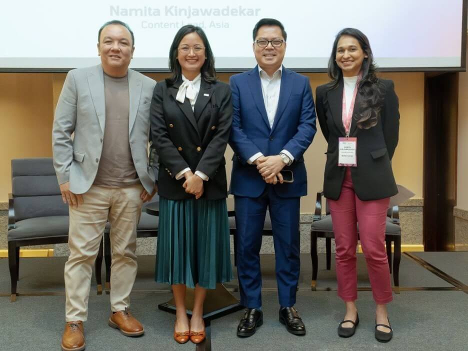 Industry leaders Melchor Plabasan of the Bangko Sentral ng Pilipinas, Arianne Ferrer of Tala & the Consumer Lending Association of the Philippines, and Lito Villanueva of RCBC and Fintech Alliance, together with Namita Kinjawadekar of Money 20/20, discuss the evolving landscape of finance and other emerging economies at the Money 20/20 Philippines Summit. | Contributed photo