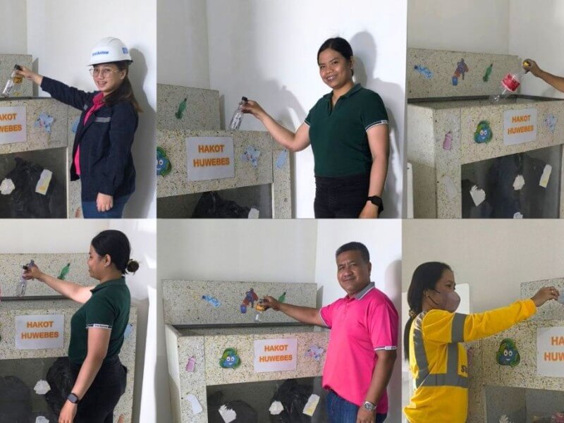 First Balfour employees and workers at a project in the First Philippine Industrial Park in Santo Tomas, Batangas, drop their plastic waste into a designated container, which is collected every Thursday for recycling by The Plastic Flamingo Philippines, a pro-environment social enterprise and recycler. | Contributed photo