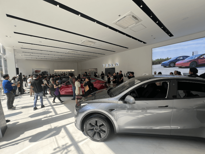 The Tesla Experience Center, which opened on Nov. 8, will feature displays of the Model 3 and Model Y./ Photo by Miguel R. Camus 