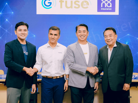 Mynt group head of new businesses Winsley Bangit, Oona Insurance Corp. founder and CEO Abhisek Bhatia, Fuse Financing Inc. president and CEO Tony Isidro, and Oona Insurance Corp. president Ninoy Rollan. | Contributed photo