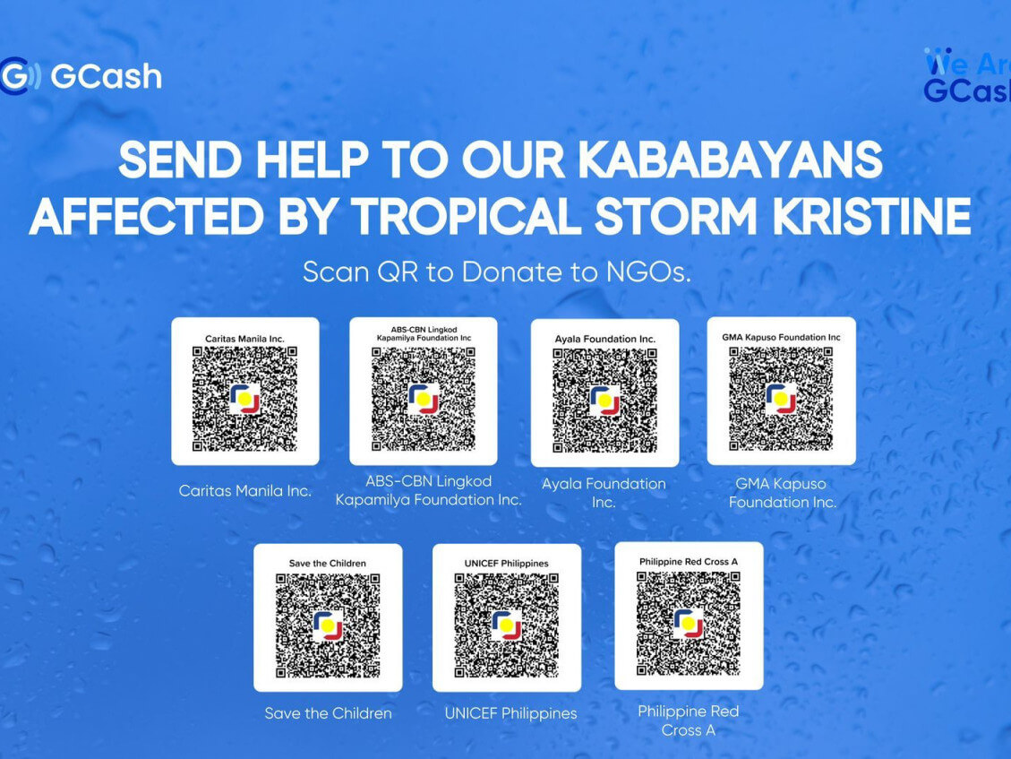 Some charities that are accepting donations for storm-hit Filipinos via GCash./Contributed Photo