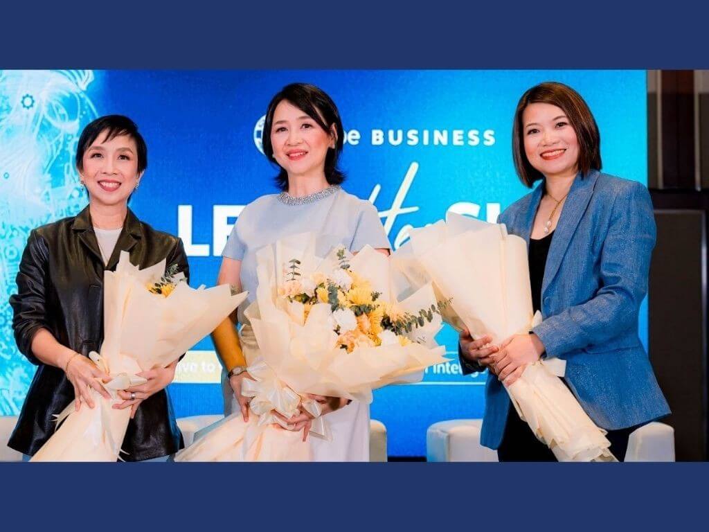 &nbsp;KD Dizon, VP and head of Globe Business, Michelle Alarcon, president, Analytics and Artificial Intelligence Association of the Philippines (AAP), and Angie Po, VP and head of Product Management of Globe Business united at Globe Business' LeadHERship Forward in Manila. &nbsp;| Contributed photo