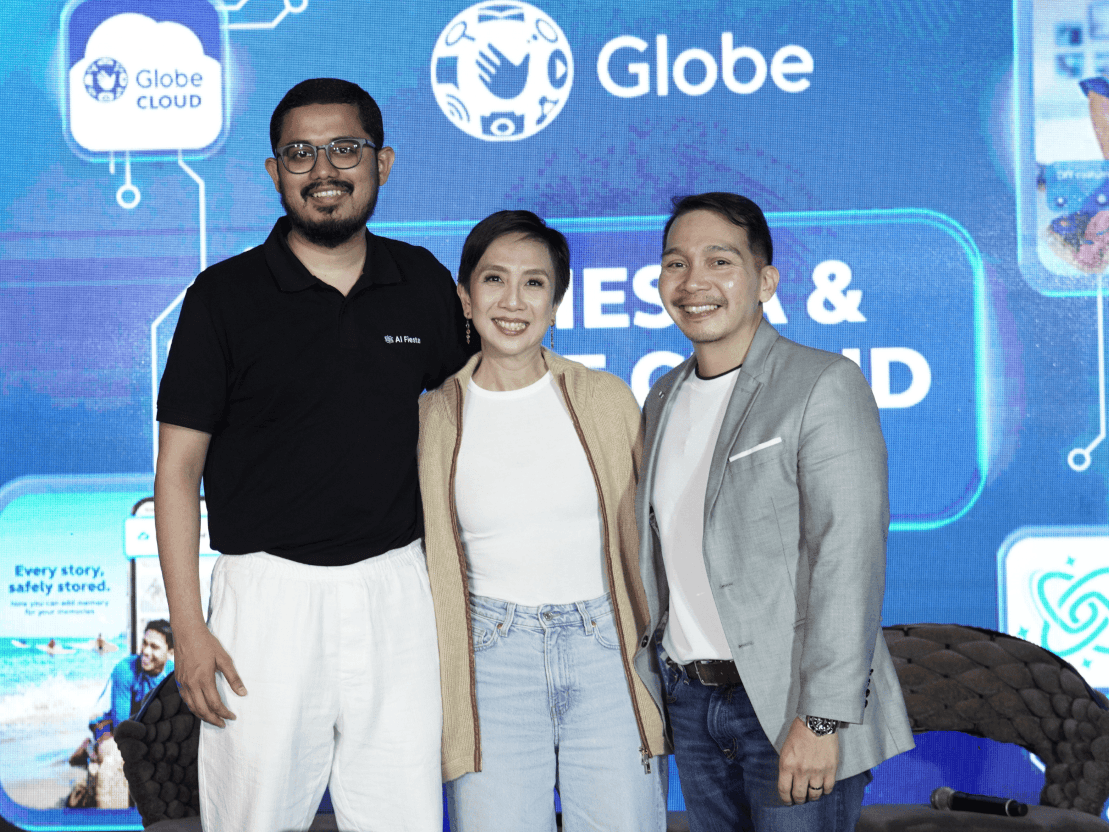 From left: AI Fiesta CEO and co-founder Mohammad Hasan, Globe chief marketing officer KD Dizon, and Globe VP product experience group Coco Domingo. | Contributed photo
