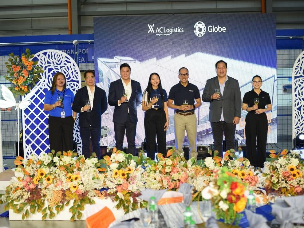 (From left) AMove (an AC Logistics Co.) contract logistics GM Angeline Papa, Globe finance business advisory head Walter Ricarte, Globe CFO and chief risk officer Carlo Puno, AC Logistics contract logistics and national distribution product head Irma Diaz-Guevara, AC Logistics president and CEO Erry Hardianto, Globe procurement and logistics VP Jerry Cabiles, Globe Logistics management director Celia Rodriguez. | Contributed photo