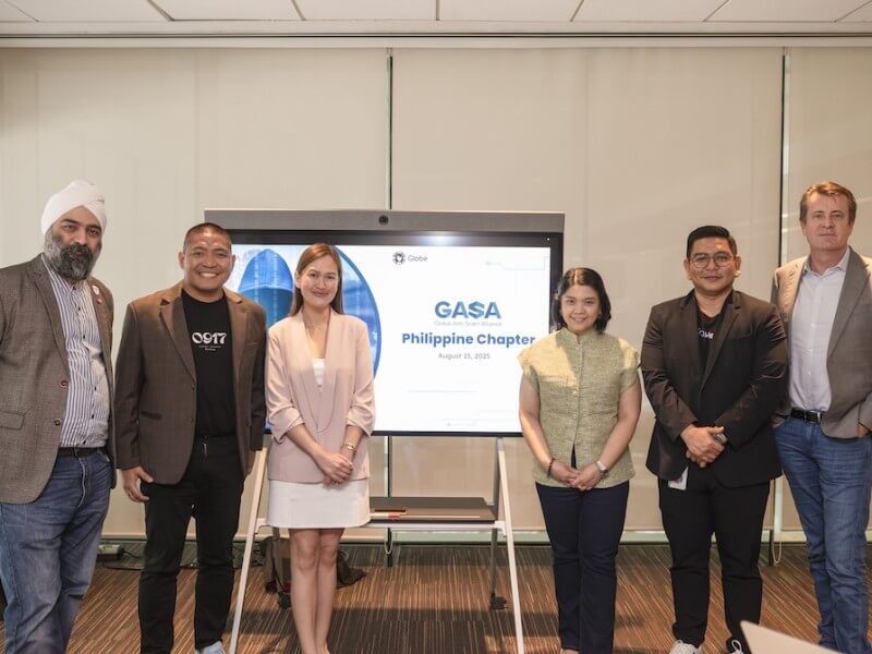 From left: GASA Southeast Asia Advisor Rajeshpal Singh,  AI & Privacy Governance Senior Director Derick Adil, Globe Chief Privacy Officer and Vice President for the Policy Office of the Artificial Intelligence Group and the Information Security and Data Privacy Group Atty. Irish Salandanan-Almeida, Gogolook PH Country General Manager Mel Migrino, Meta  Public Policy Manager Genixon David, and GSMA Head of APAC Julian Gorman./Photo from Globe ​