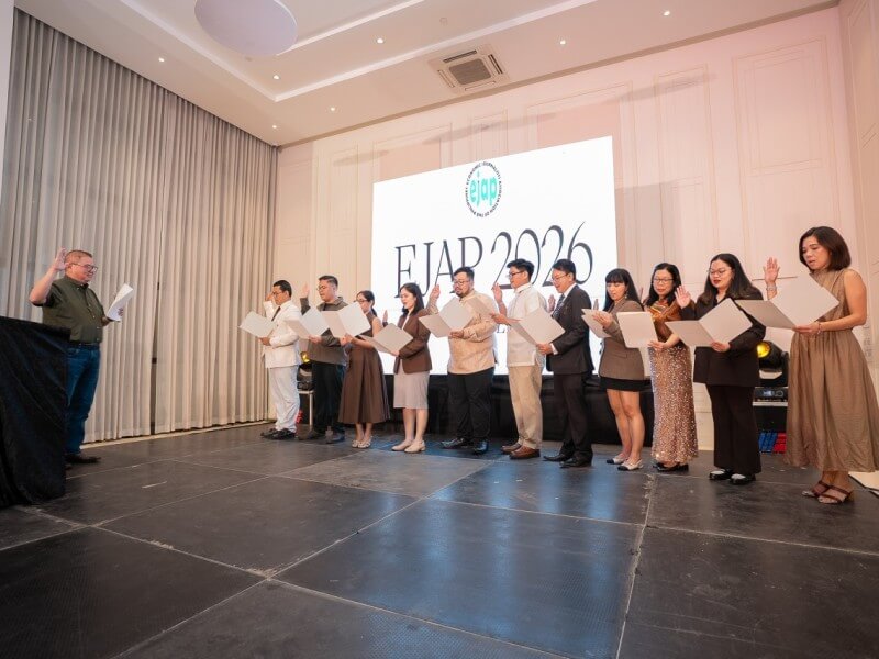 From left: Agriculture Secretary Francisco P. Tiu Laurel, Jr. inducts the Economic Journalists Association of the Philippines (EJAP)&rsquo;s 2026 officers on Monday, February 9, 2026, in Makati City. This year&rsquo;s board is composed of John Ted Cordero (President), Lorenz Marasigan (Vice President for External Affairs), Maria Bernadette Romero (Vice President for Internal Affairs), Beatriz Cruz (Secretary), Jed Aldous Macapagal (Treasurer), and Brix Lelis (Auditor). Its Board of Directors include Gerard de la Pe&ntilde;a, Louella Desiderio, Alena Mae Flores, Jordeene Lagare, and Lenie Lectura.