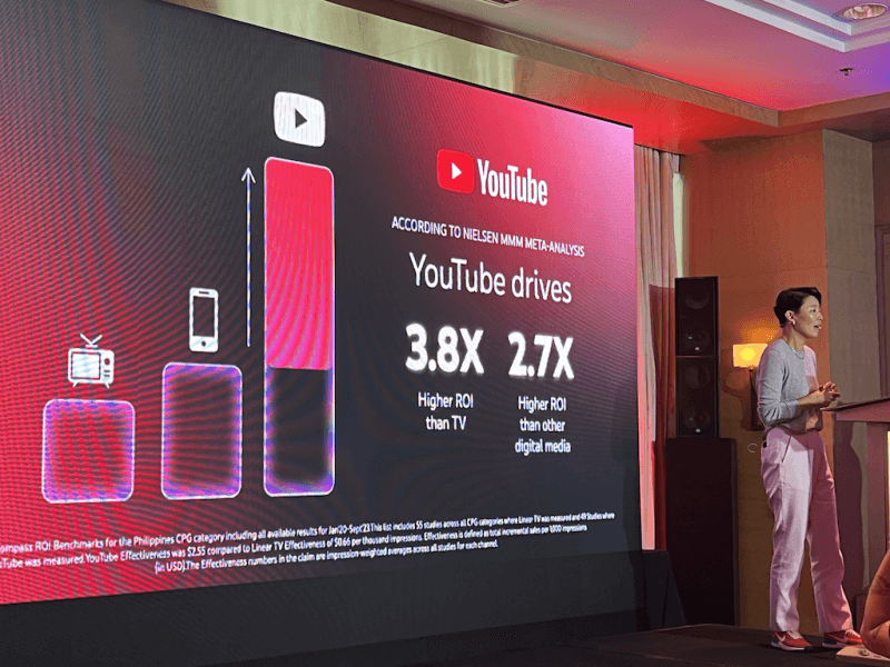 Google Philippines country director Jackie Wang, citing a commissioned study made with Nielsen, highlights YouTube’s superior advertising returns compared to other platforms./ Photo by Miguel R. Camus 