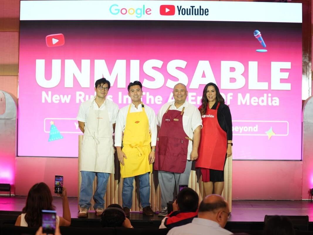 Erwan Heussaff, Maggi’s Chris Nazareno, Chef Tatung Sarthou, and Google VP Sapna Chadha after a live demo on Filipino dipping sauces, highlighting how creators, brands, and storytelling can spark magic on YouTube./ Contributed photo