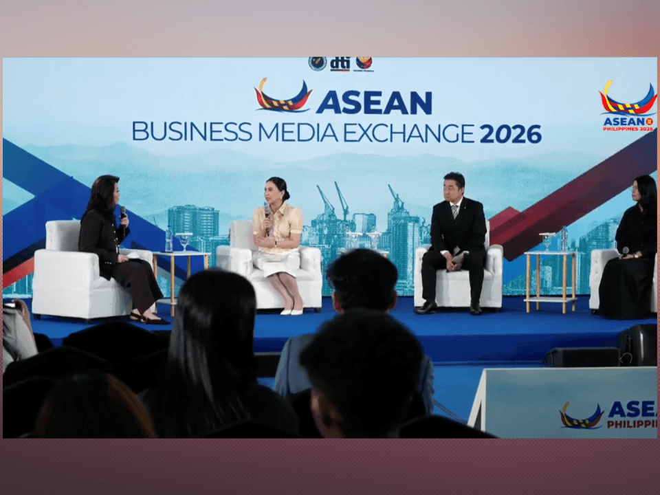 Trade Secretary Cristina Roque (center, in white) joins automotive industry leaders during a panel discussion at the ASEAN Business Media Exchange hosted by Cathy Yang (left), focusing on the Philippines&rsquo; potential in the electric vehicle (EV) value chain. Also in the panel are Mitsubishi Motors Philippines Corp. president and CEO Ritsu Imaeda and Toyota Motor Philippines first vice president for vehicle sales operations Elijah Sue Marcial. | Screengrab from Facebook