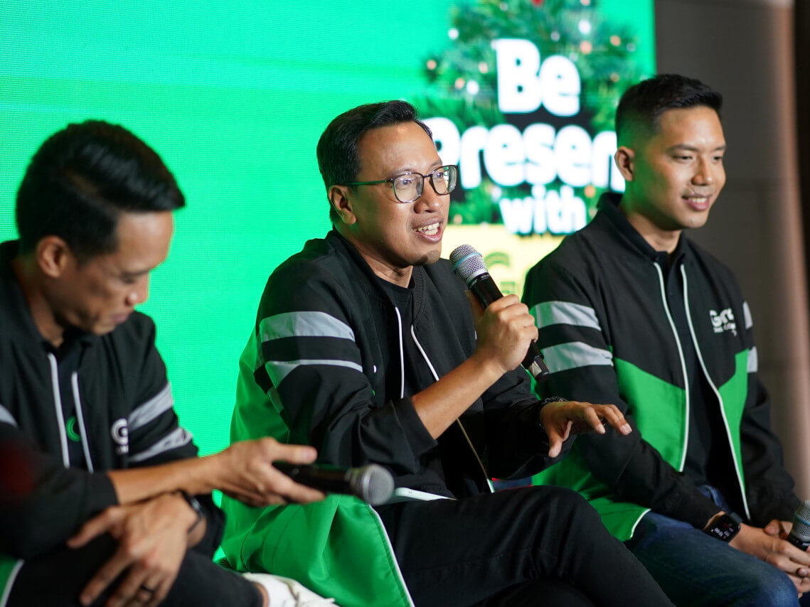 Grab Philippines country head Ronald Roda (center) — flanked by mobility head EJ dela Vega and deliveries head Greg Camacho — explains the measures adopted by the popular ride hailing and delivery services in anticipation of the demand surge during the holidays./Contributed Photo