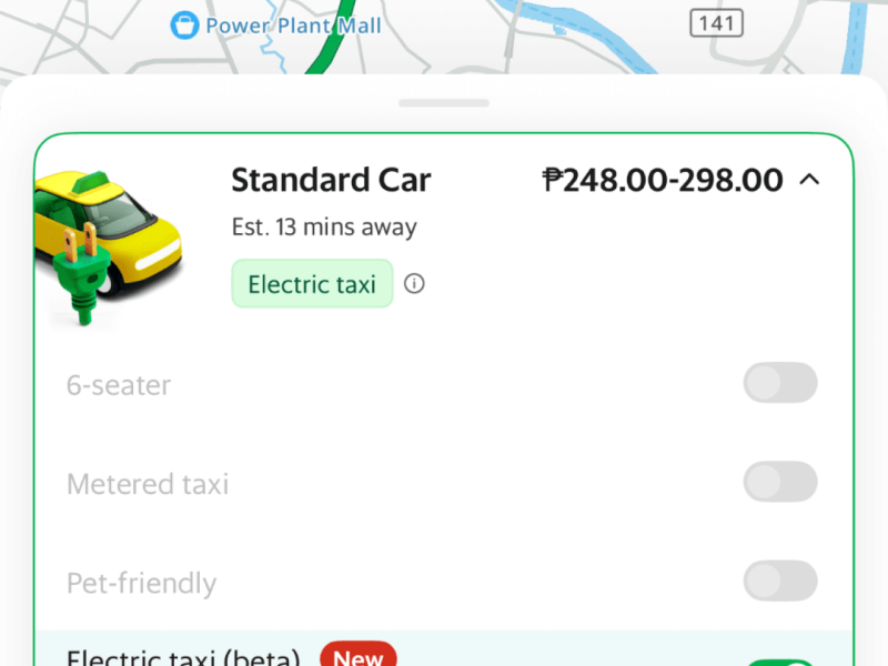 Electric taxi option now available on the Grab app./ ​(click on the photo to view full image)