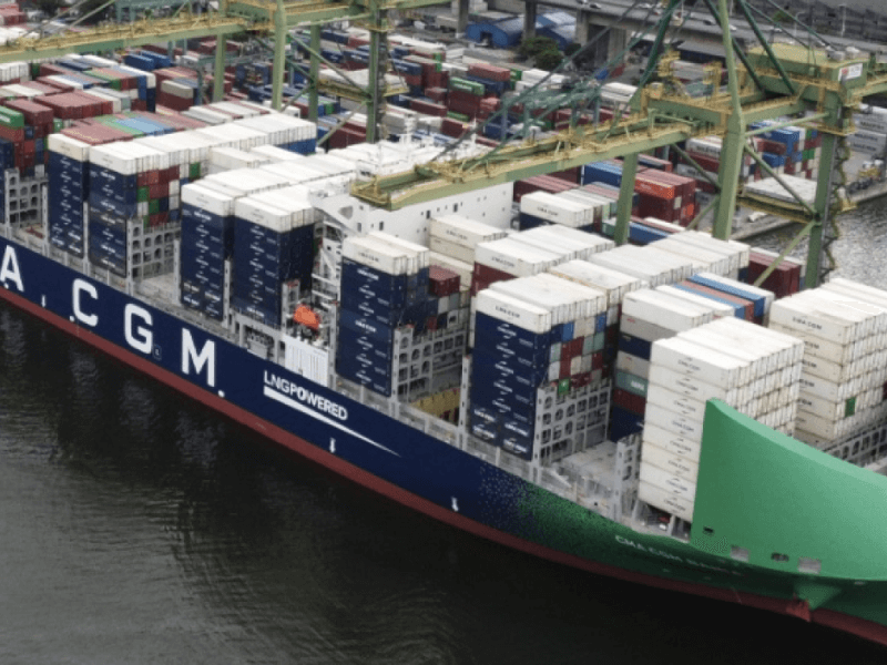 Photo shows the CMA CGM Bahia, a 13,200-TEU capacity container vessel docked at Rio Brasil Terminal – one of ICTSI’s five carbon-neutral terminals worldwide. With a length overall of 336 meters, the boxship is among the largest of its class operating on the longest route connecting Asia to the East Coast of South America. This modern ship is equipped with eco-friendly features, including an innovative exhaust gas recirculation system that helps lower carbon emission, and a bow wind deflector that helps lower fuel consumption./ Photo from ICTSI 