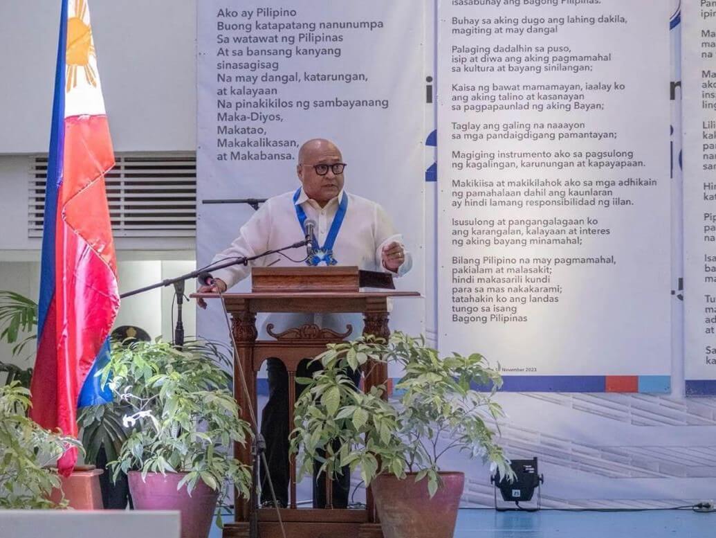 GSISPresident and General Manager Wick Veloso during the culmination program for the Ease of Doing Business Month, held during the June 9 flag-raising ceremony at the GSIS Gymnasium. /Photo from GSIS
