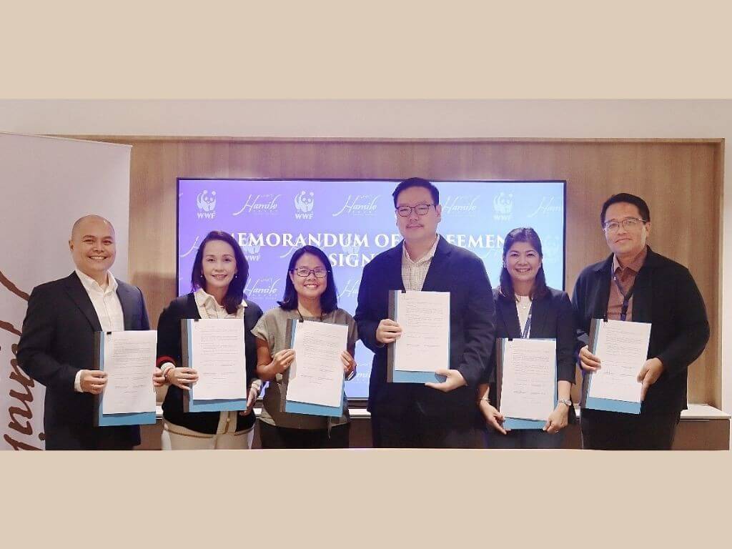 At the signing of the partnership agreement between WWF-Philippines and Costa del Hamilo Inc. (CDHI) are, from left: CDHI Estate head Frank Bolalin; WWF-Philippines head of resource generation and partnerships Cloda Urquico; WWF-Philippines executive director Trin Custodio; SM Leisure Resort Residences head of technical planning Harvey Sy; SM Leisure Resort Residences business unit head Imee Francisco; and CDHI company operations head Pat Villano. | Contributed photo