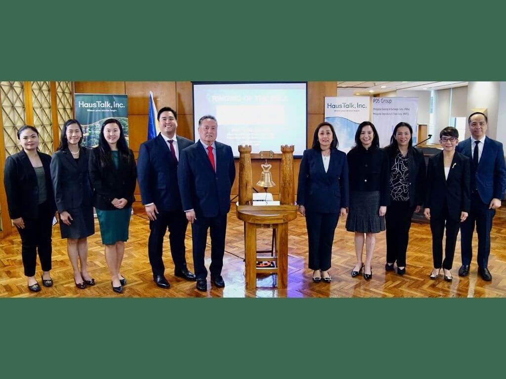 &nbsp;From left: Security Bank relationship manager Monica Piczon; PDTC president Ma. Theresa Ravalo; Security Bank South Luzon 1 team head Joan Marie Metra; Haus Talk Inc. head of corporate planning and investor relations officer Francis Miguel R. Madlambayan; Haus Talk Inc. chair Terence Restituto D. Madlambayan; Haus Talk Inc. president Maria Rachel D. Madlambayan; PDEx president Stephanie Marie A. Zulueta; SB Capital head of syndicate distribution Daisy Garcia; Land Bank of the Philippines president Lynette V. Ortiz; and SB Capital Coverage and Origination team head Marvin S. Matias. | Contributed photo