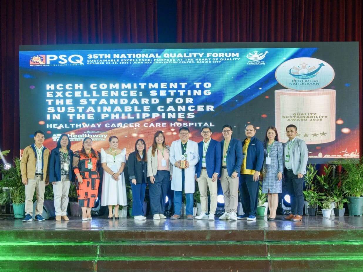 HCCH team, led by COO Dr. Manuel Francisco Roxas, receives the award from the Philippine Society for Quality. | Contributed photo