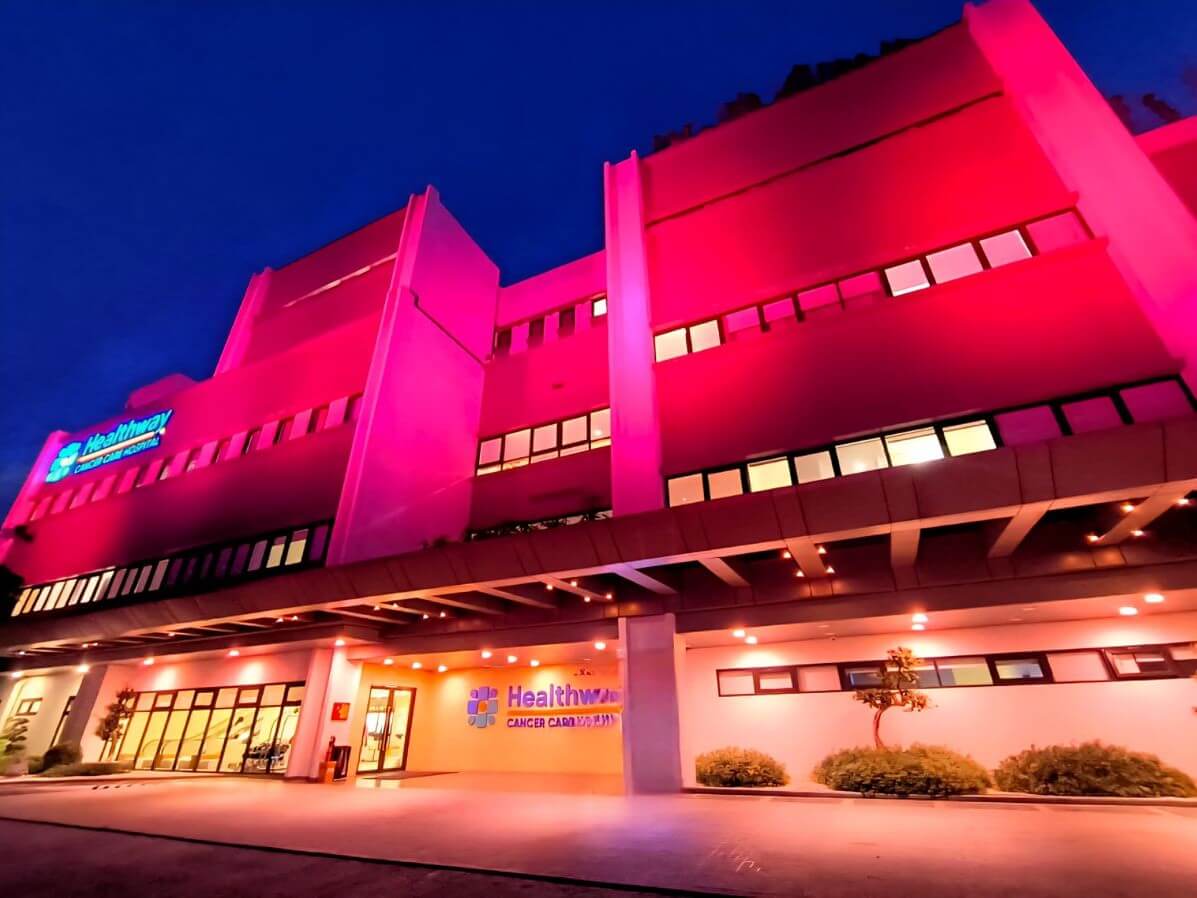 The Healthway Cancer Care Hospital in Taguig lit its building pink to rally women to get screened for breast cancer  because early detection saves lives. |Contributed photo
