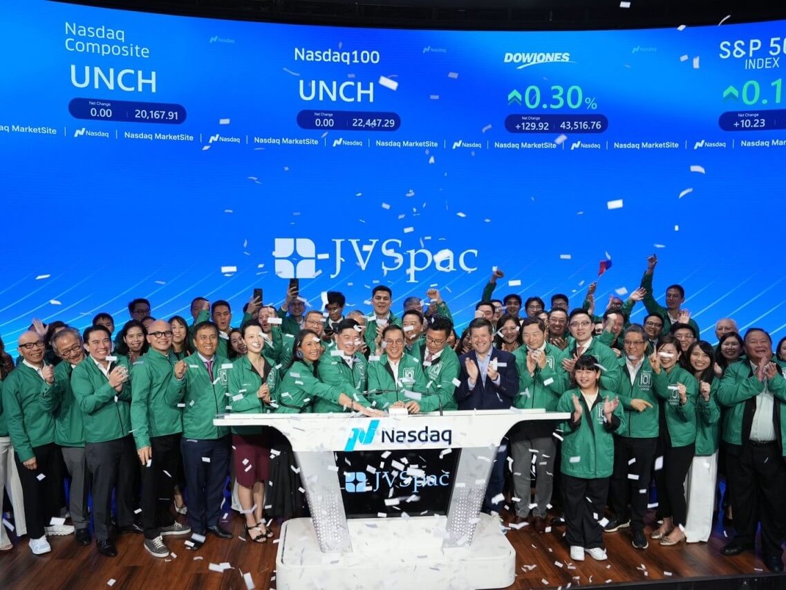 The Hotel101-JVSpac team, led by Edgar "Injap" Sia II and Tony Tancaktiong right after the opening bell at the Nasdaq headquarters in New York, Friday, July 27, 2025./Contributed Photo