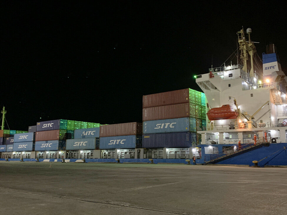 The 'SITC Yokohama' made its maiden call to VCT last 29 March, marking the resumption of SITC's revamped weekly service. CLICK FOR FULL IMAGE./Contributed photo 