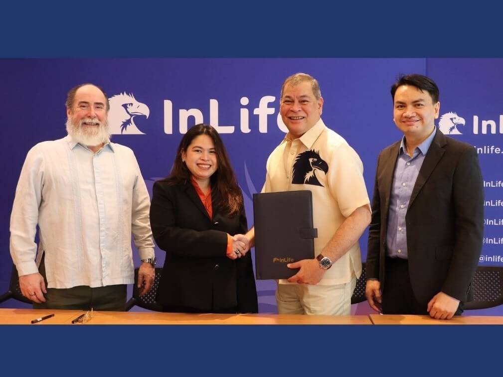 InLife president and CEO Raoul Antonio E. Littaua (third from left) seals the partnership with SeaFam chairperson Arriane Blanche Rocha. Witnessing the agreement are SeaFam treasurer Miguel Angel Rocha (left) and InLife@Work head and chief risk officer Efren C. Caringal Jr. (right). | Contributed photo