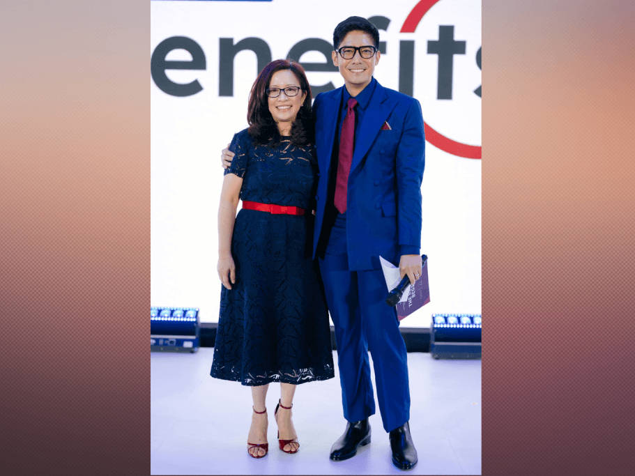 InLife Benefits president and CEO Maria Noemi G. Azura with InLife Benefits brand ambassador Robi Domingo during the launch of its new brand identity.| Contributed photo