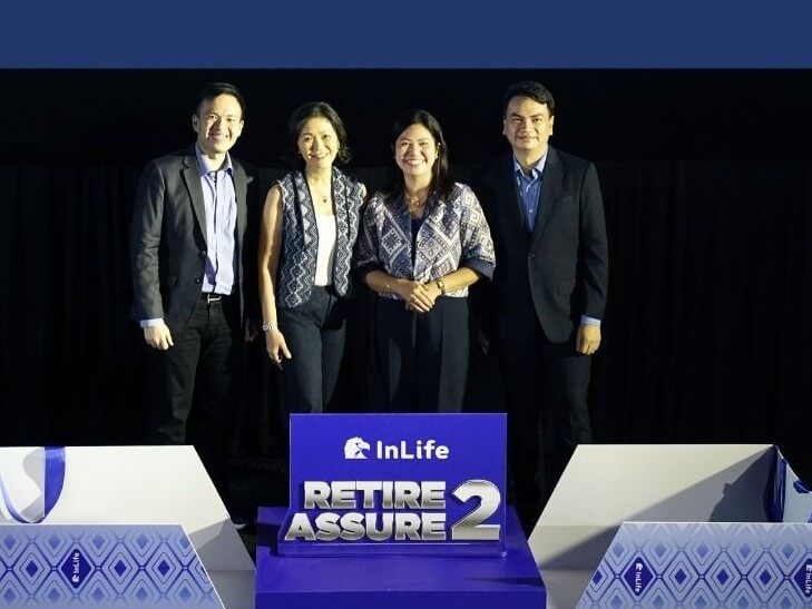 From left: Jose Eduardo Ang, chief product and innovation officer; Gae Martinez, chief marketing officer and chief bancassurance officer; Abigail Magtibay, head of business insights and community management and Efren Caringal Jr., senior executive vice president and chief transformation and risk officer unveil Retire Assure 2, InLife's new retirement insurance product on Oct. 28, 2025. | Contributed photo