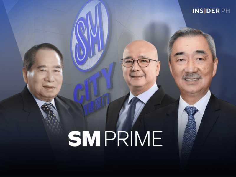 The late taipan Henry Sy Sr. (left) with SM Prime executive committee chair Hans Sy (far right) and Jeffery Lim, SM Prime president.&nbsp;