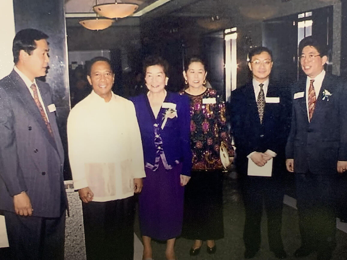 VIP guests during the building's inauguration. From left: Justice Antonio Carpio, Makati Mayor Jojo Binay, Remedios Rufino, Marixie Rufino Prieto, Manuel V. Pangilinan, and Charlie Rufino./Contributed photo