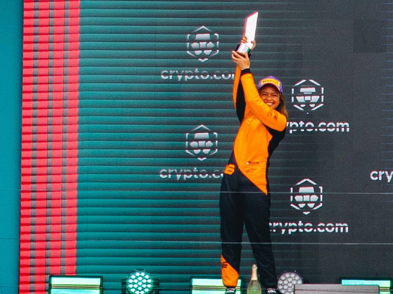 A winning moment. /Photo from F1 Academy Limited, posted on Bianca's Facebook page