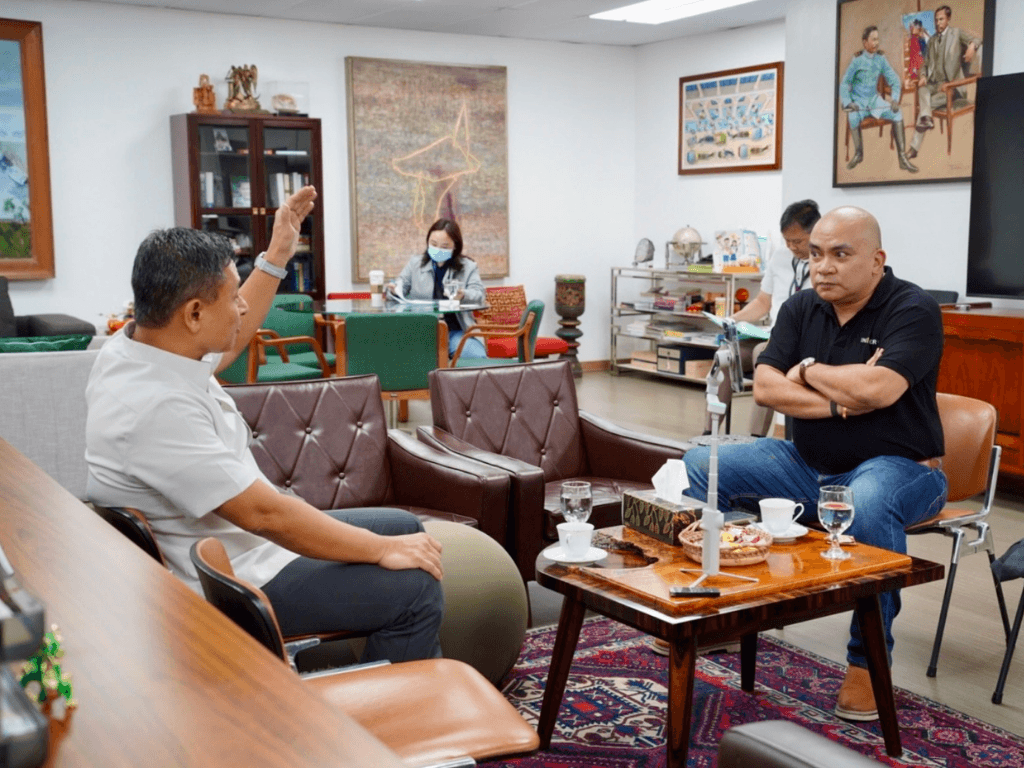The author (right) interviewing Sec. Angara in his Makati City office. | Contributed photo