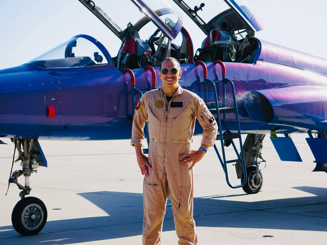 Roa with a T-38 Talon supersonic trainer aircraft at the National Test Pilot School in the US./Contributed Photo