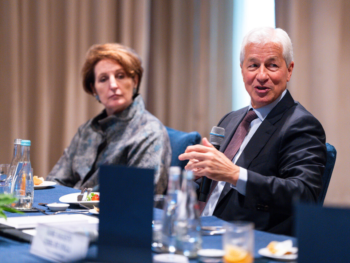 JPMorganChase chairman and CEO Jamie Dimon (right) was joined by US Ambassador to the Philippines Mary Kay Carlson during the lunch roundtable at the Shangri-La at the Fort in BGC on Tuesday./Contributed Photo
